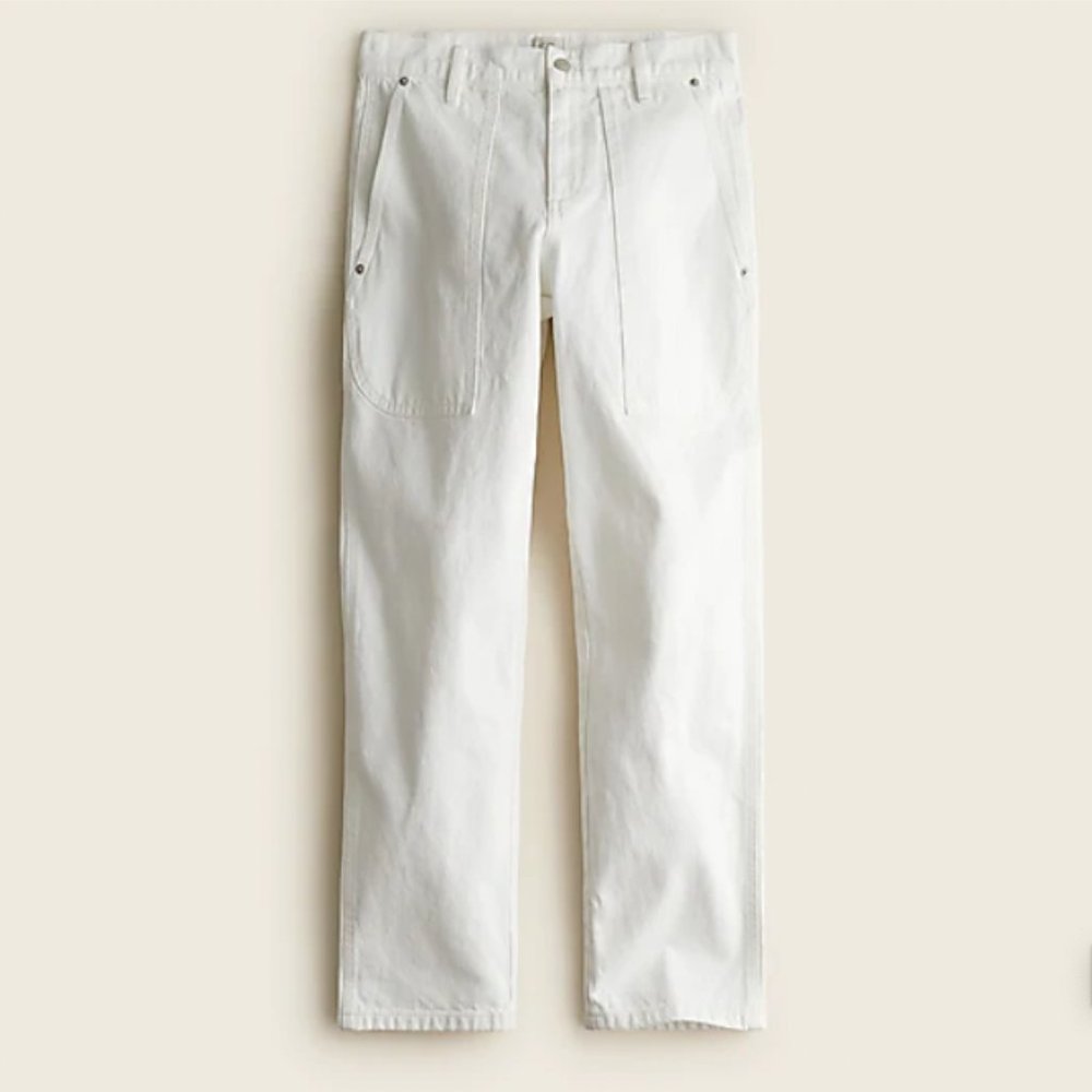 High-rise patch pocket straight-leg jean in white